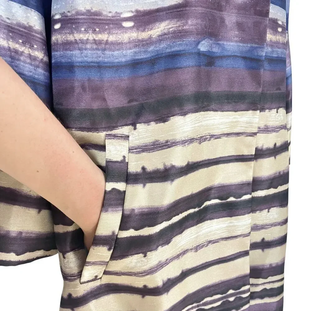 CHICO'S NWT Satin Shantung Topper 3/4 Sleeve Jacket Watercolor Stripe Sz 2 L/12